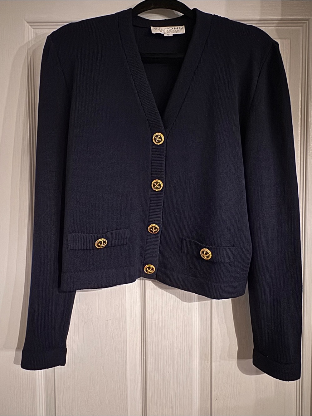 St. John Navy Knit Blazer with Gold Buttons